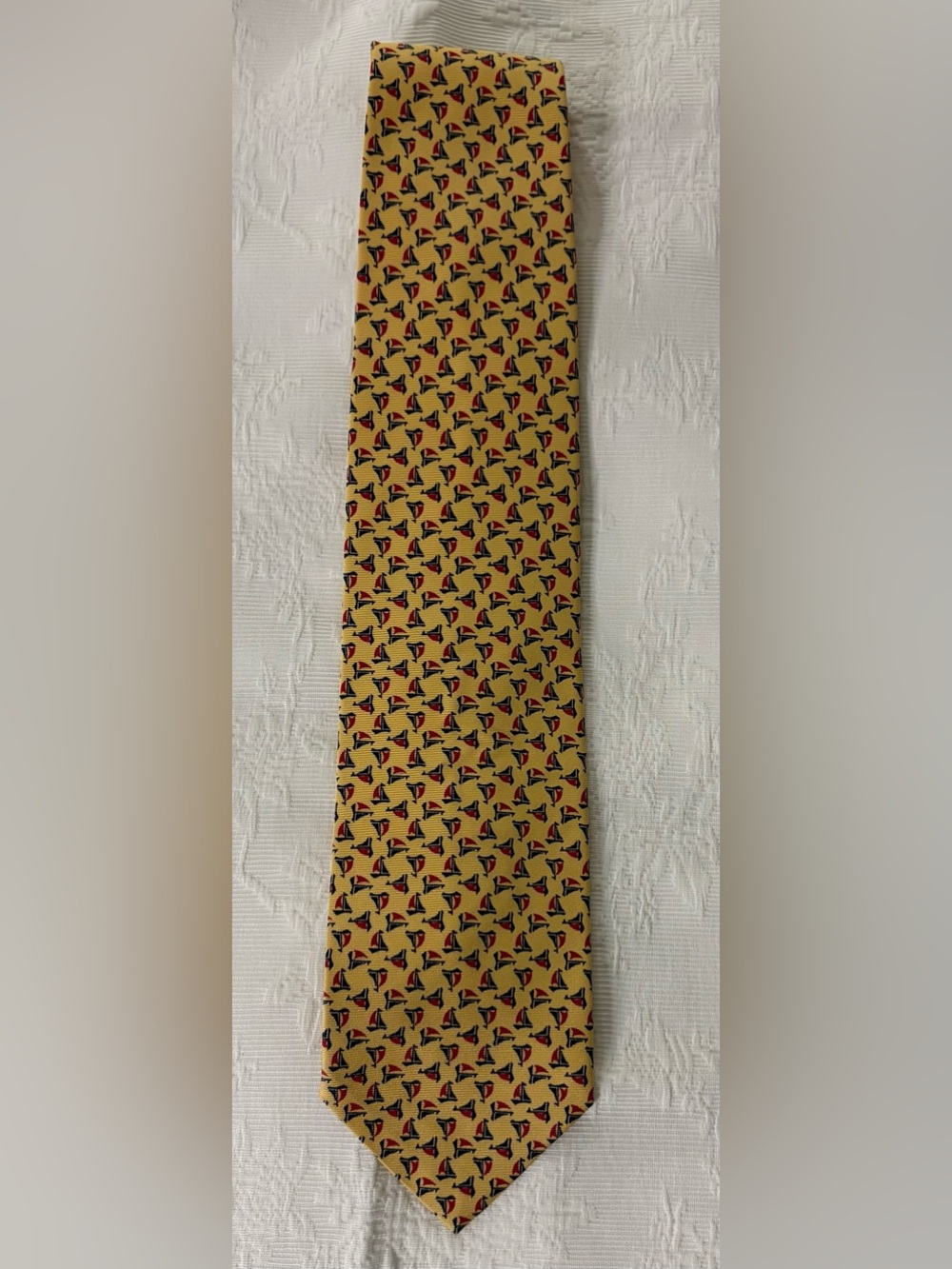 Men's Paul Stuart Yellow Sailboat Patterned Silk Tie